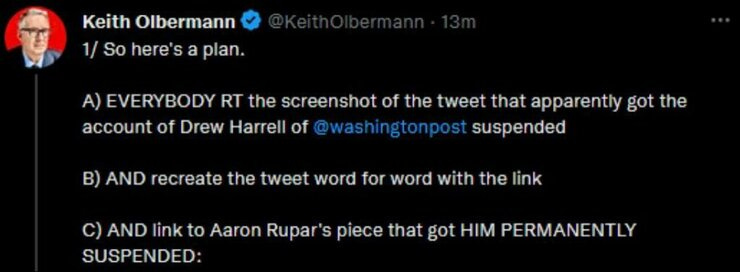 Keith Olbermann and other establishment journalists were temporarily suspended for coordinating to share links to an account tracking Elon's private jet