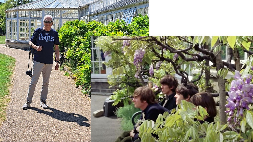 The author by the bench outside the conservatory where the Beatles sat on Paperback Writer video The author by the bench outside the conservatory where the Beatles sat on Paperback Writer video