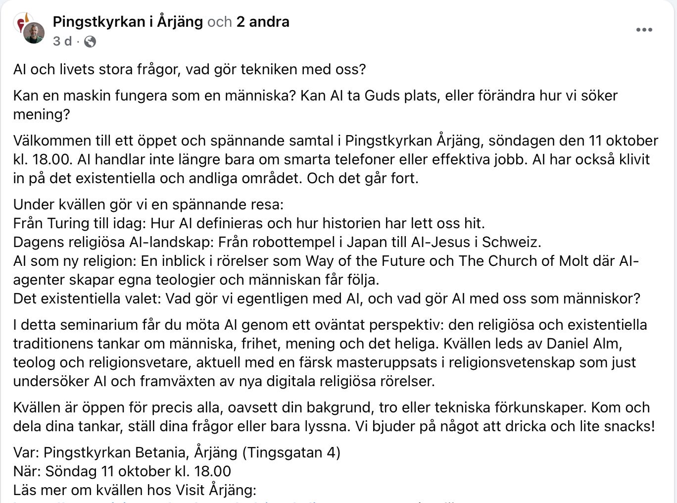 https://www.visitvarmland.com/arjang/evenemang/ovriga-evenemang/ai-och-livets-stora-fragor-ett-oppet-samtal-i-pingstkyrkan-arjang?fbclid=IwY2xjawUxf8lleHRuA2FlbQIxMABwZG9mBWJyaWQRMVRkSlhFOFlscWs2WkhGa3RzcnRjBmFwcF9pZBAyMjIwMzkxNzg4MjAwODkyAAEeG0LHsaPh0SZMQVtAacZzS2PISlV4JXckp97jR6VmouYwXB-NJDsaVa81FuQ_aem_RXY5LwCEjIqfai-21xZyLQ https://www.visitvarmland.com/arjang/evenemang/ovriga-evenemang/ai-och-livets-stora-fragor-ett-oppet-samtal-i-pingstkyrkan-arjang?fbclid=IwY2xjawUxf8lleHRuA2FlbQIxMABwZG9mBWJyaWQRMVRkSlhFOFlscWs2WkhGa3RzcnRjBmFwcF9pZBAyMjIwMzkxNzg4MjAwODkyAAEeG0LHsaPh0SZMQVtAacZzS2PISlV4JXckp97jR6VmouYwXB-NJDsaVa81FuQ_aem_RXY5LwCEjIqfai-21xZyLQ