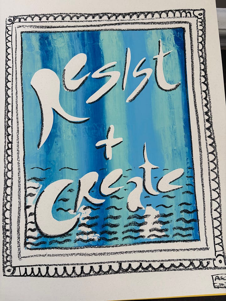 screen printed color ink posters with drawings on top