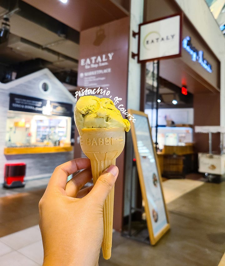Eataly La Piazza desserts and pistachio gelato