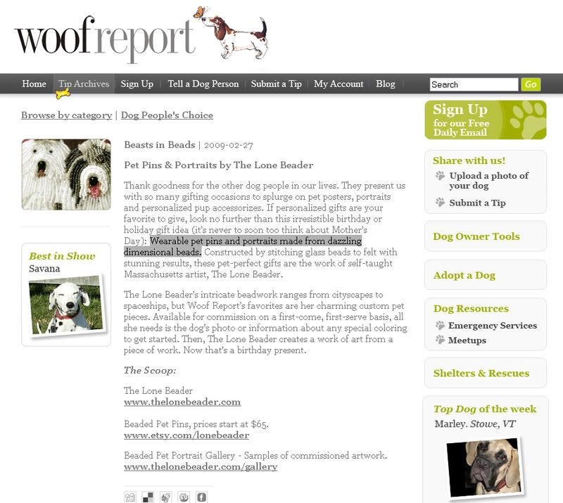 Woof Report The Lone Beader Etsy featured artist beaded dogs pet portraits wearable fine art Woof Report The Lone Beader Etsy featured artist beaded dogs pet portraits wearable fine art