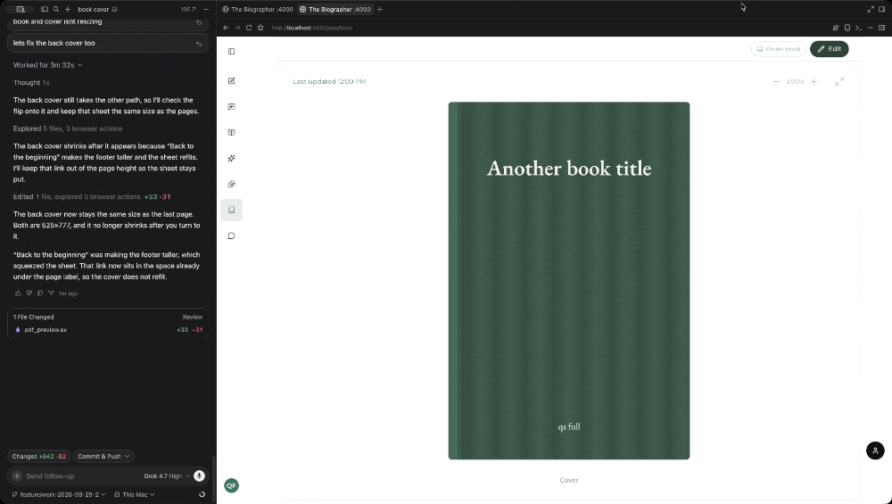 Gif of Cursor interface showing me tapping through interactions of the book page. Gif of Cursor interface showing me tapping through interactions of the book page.