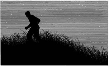 A silhouette of a person running on a hill

Description automatically generated