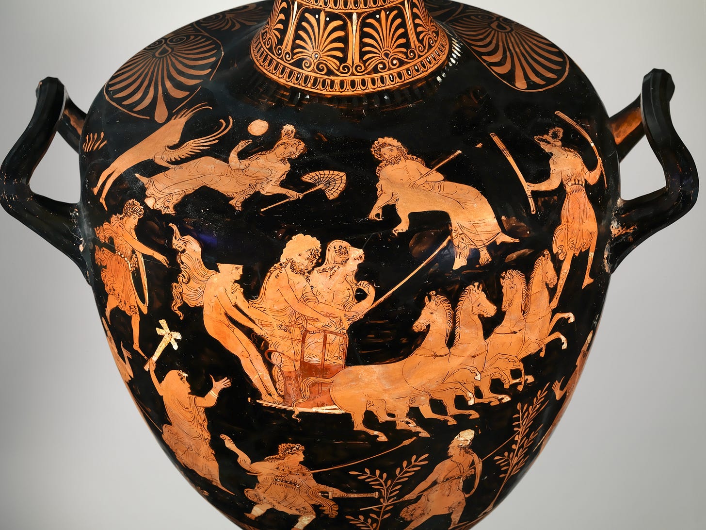 Greek vase scene connected with Hades, Persephone, and the underworld. A strong option is the Met’s terracotta hydria showing Hades’ chariot and the abduction of Persephone. Credit: The Metropolitan Museum of Art.