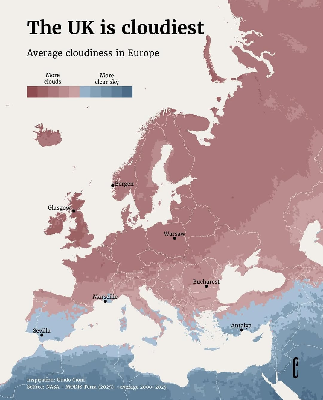 Average Cloudiness in Europe: MAPPED Average Cloudiness in Europe: MAPPED