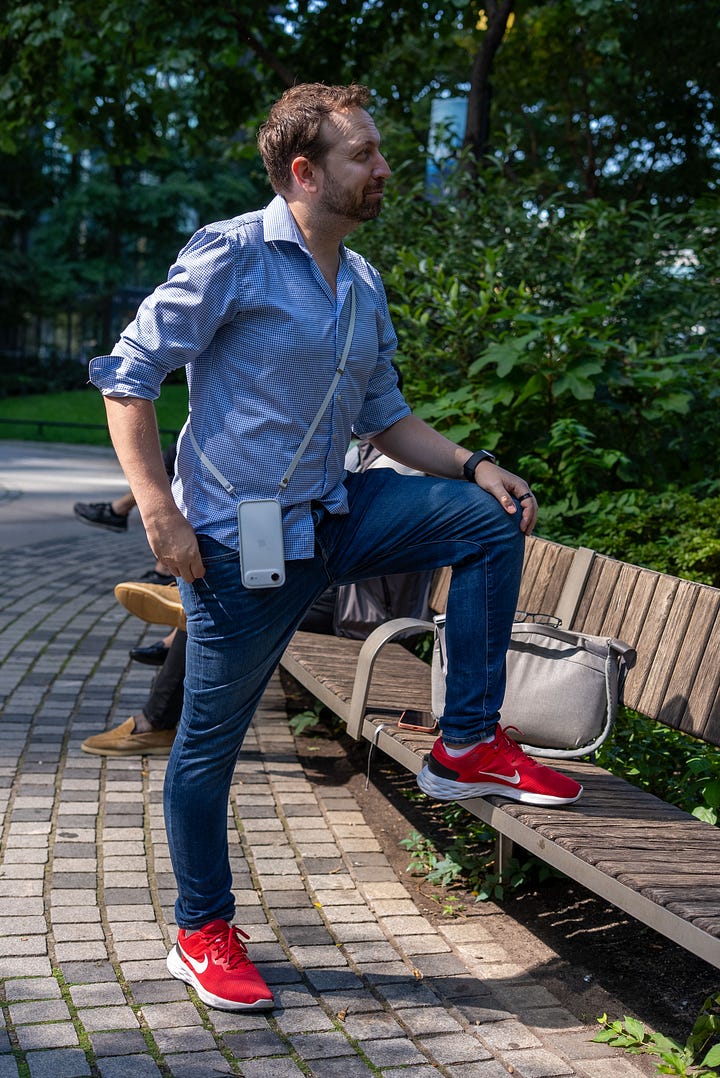 iPhone crossbody strap on tech reviewer Matt Swider