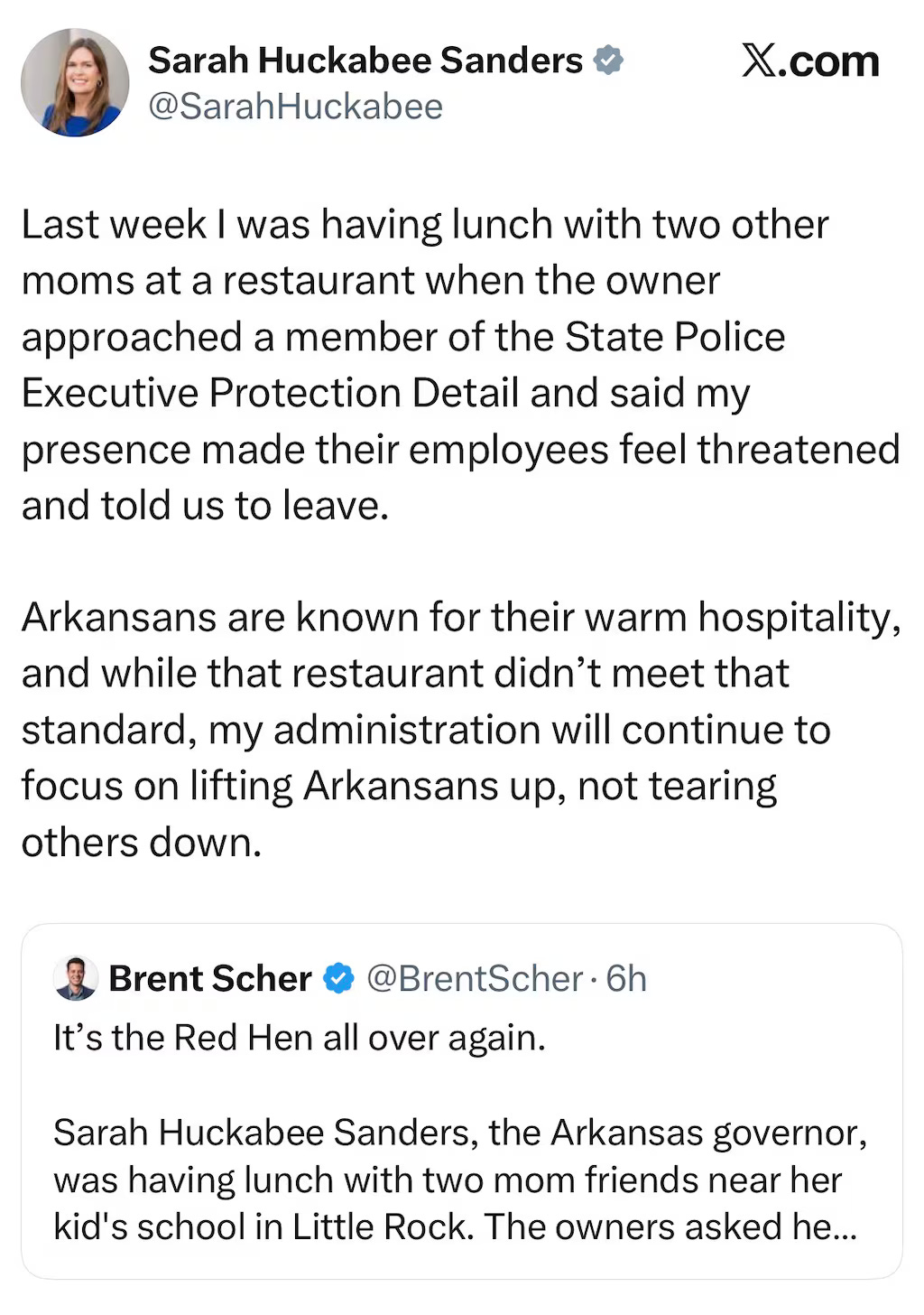 Sarah Huckabee Sanders post on X Sarah Huckabee Sanders post on X