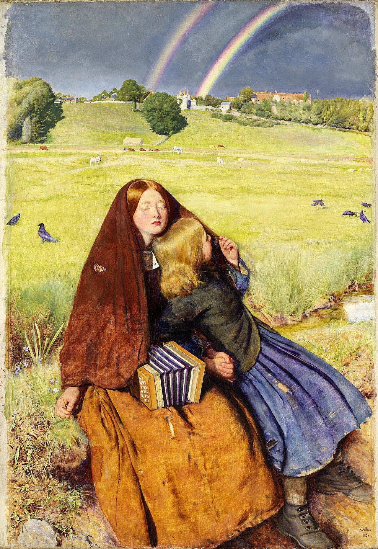 Blind girl under rainbow
