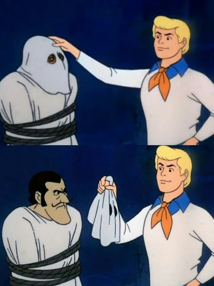 This may contain: two pictures of the same cartoon character, one with a dog on his back and another with