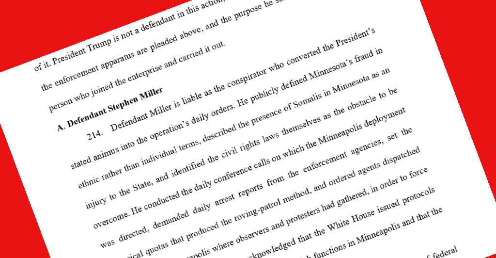 Image from the lawsuit; section on Stephen Miller Image from the lawsuit; section on Stephen Miller