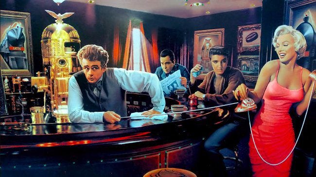 Peinture kitsch de Bogart, Monroe et Presley Peinture kitsch de Bogart, Monroe et Presley