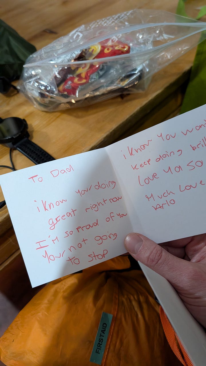 Puttenham aid station and the cards I collected from the kids