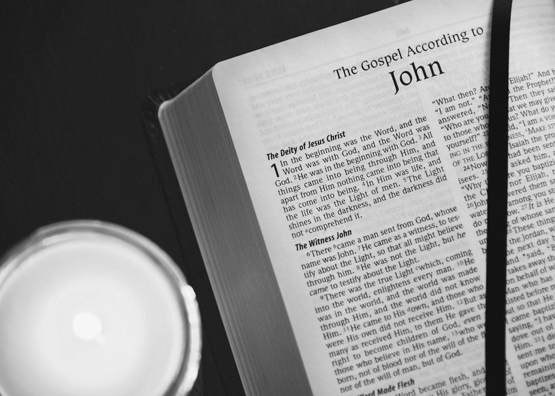 opened book of John Bible page opened book of John Bible page