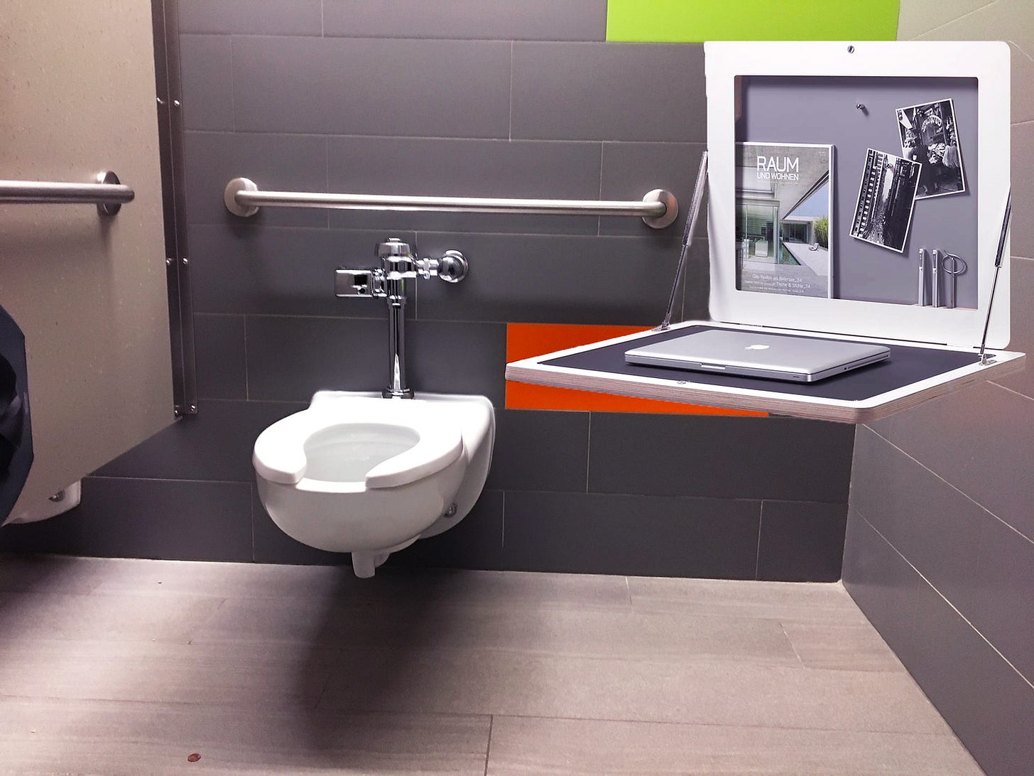 macbook pros in bathroom stalls