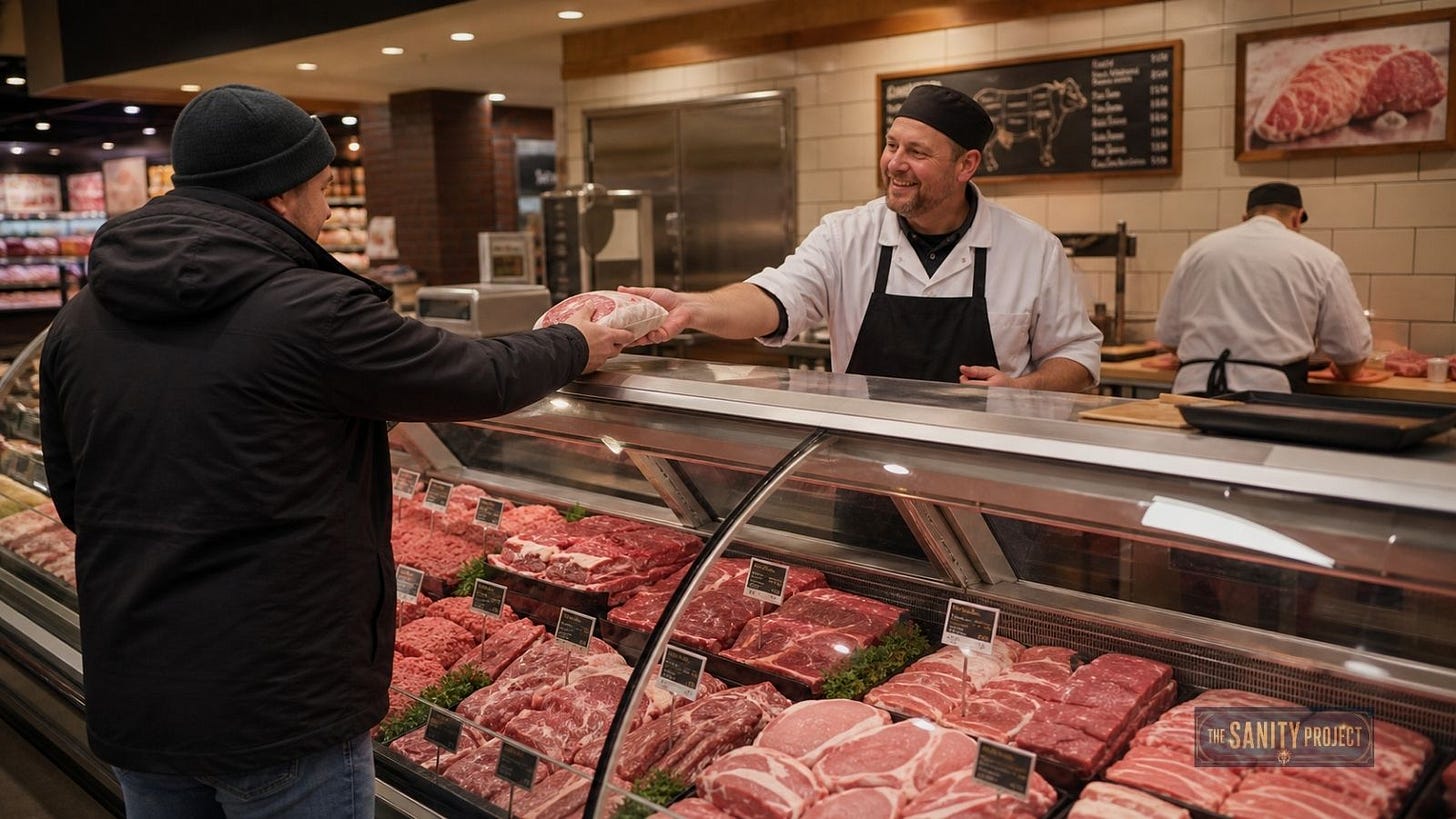 A grocery meat counter representing Canada’s pork and beef trade surplus. A grocery meat counter representing Canada’s pork and beef trade surplus.