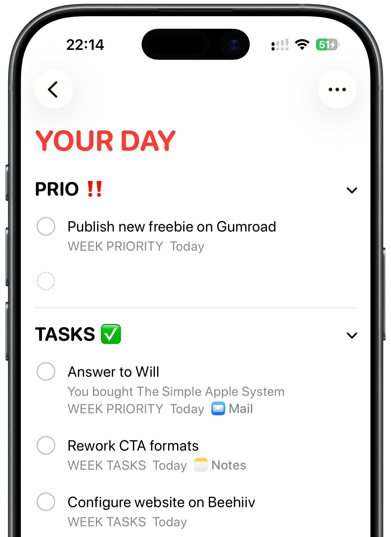 Custom today view in Apple Reminders