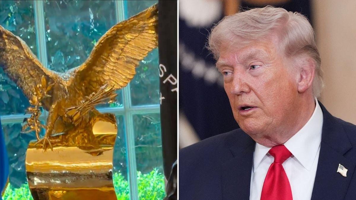 split image of gold eagle and Donald Trump split image of gold eagle and Donald Trump