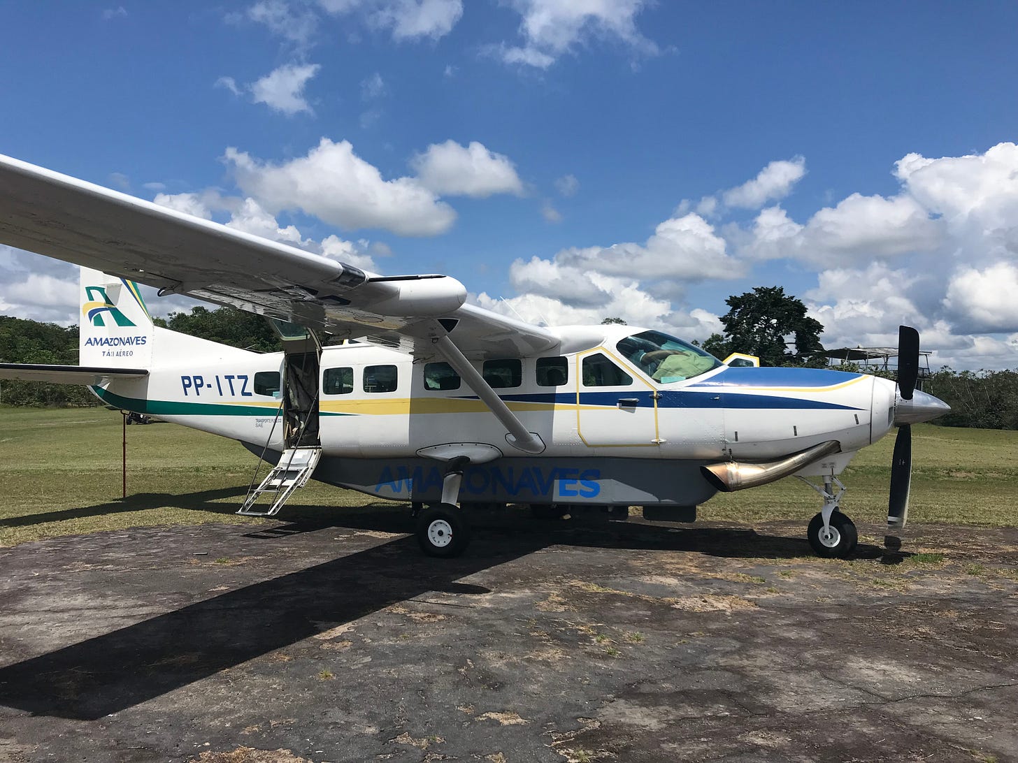 Airplane on the landing strip at the Agua Boa Amazon Lodge. 