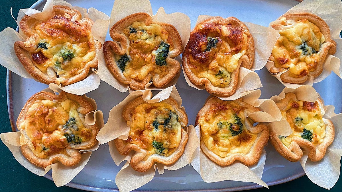 Tomato, broccoli and cheddar mini quiches - by Tom King