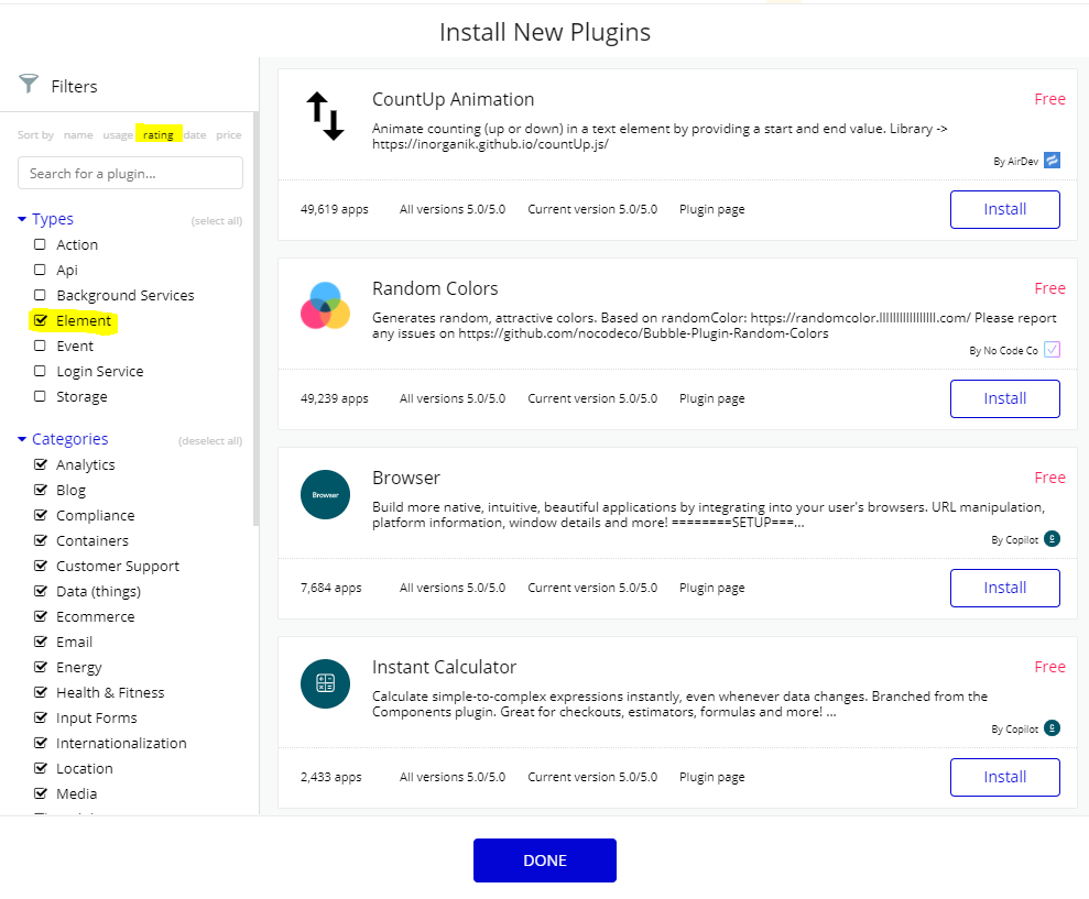 Install New Elements in Bubble