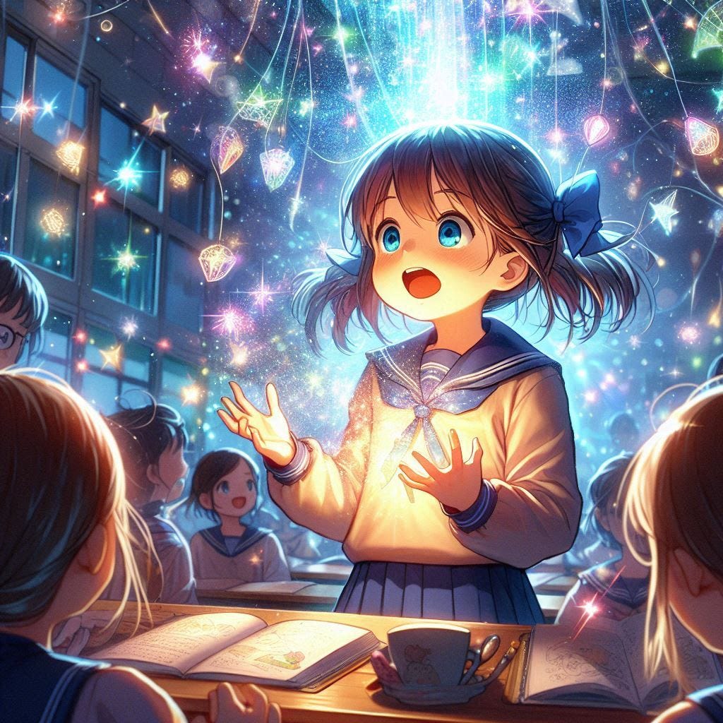 a 1st grade girl experiencing an epiphany