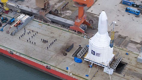 The Gravity-1 Y2 vehicle heading to its liftoff location atop of its sea-launch platform.