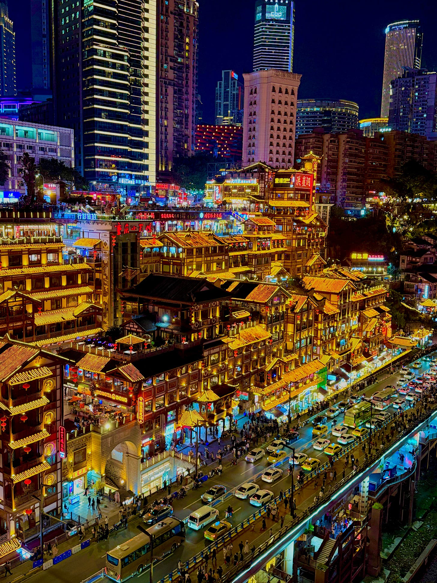 Hongya Cave by night time.