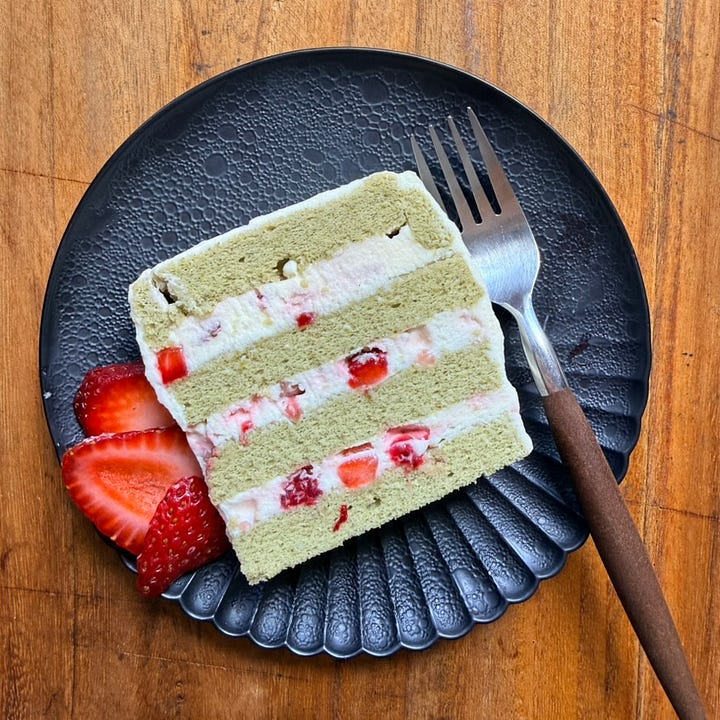 Strawberry and cream cake #3 and #4, plus a taste tester reaction.