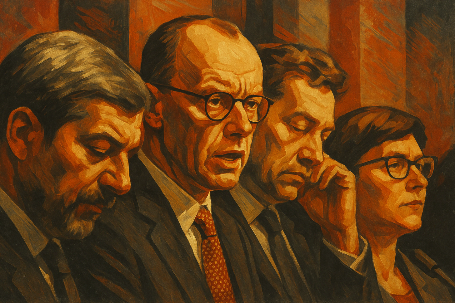 Merz will Kanzler werden, doch wird er CSU und SPD befrieden müssen. Markus Söder (CSU), Friedrich Merz (CDU), Lars Klingbeil (SPD) und Saskia Esken (SPD).