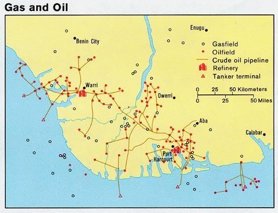 Showing oil and gas fields in Niger Delta Area of Nigeria Royal Dutch ...