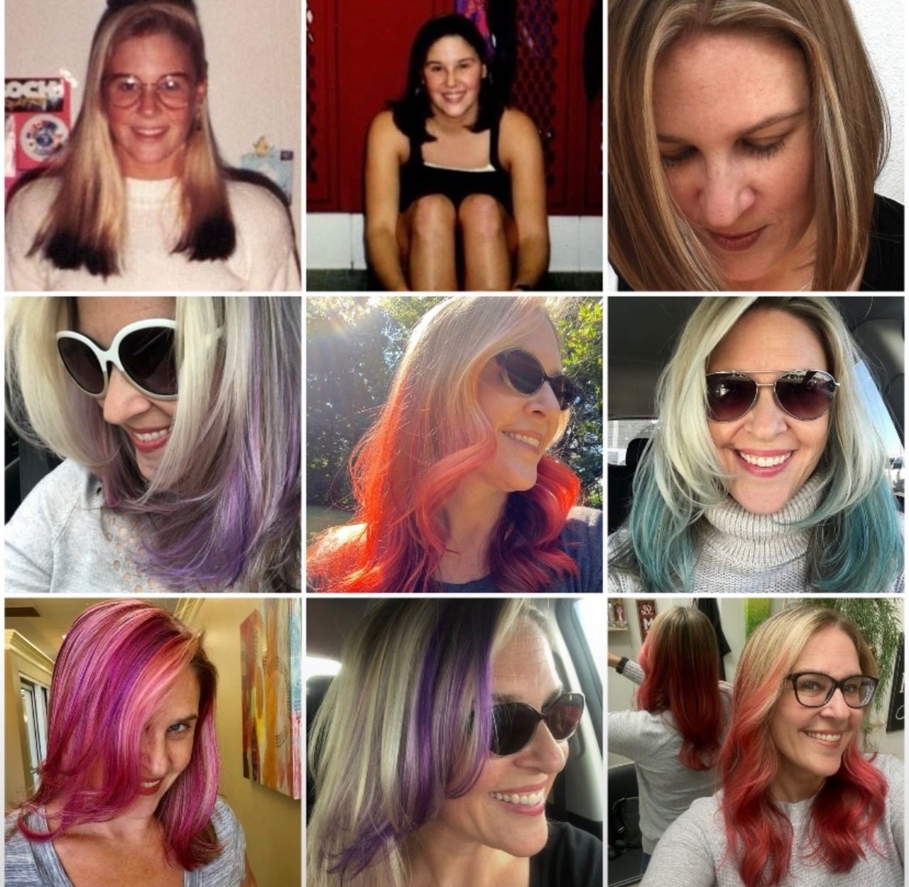 heather sweeney in various hair colors over several decades