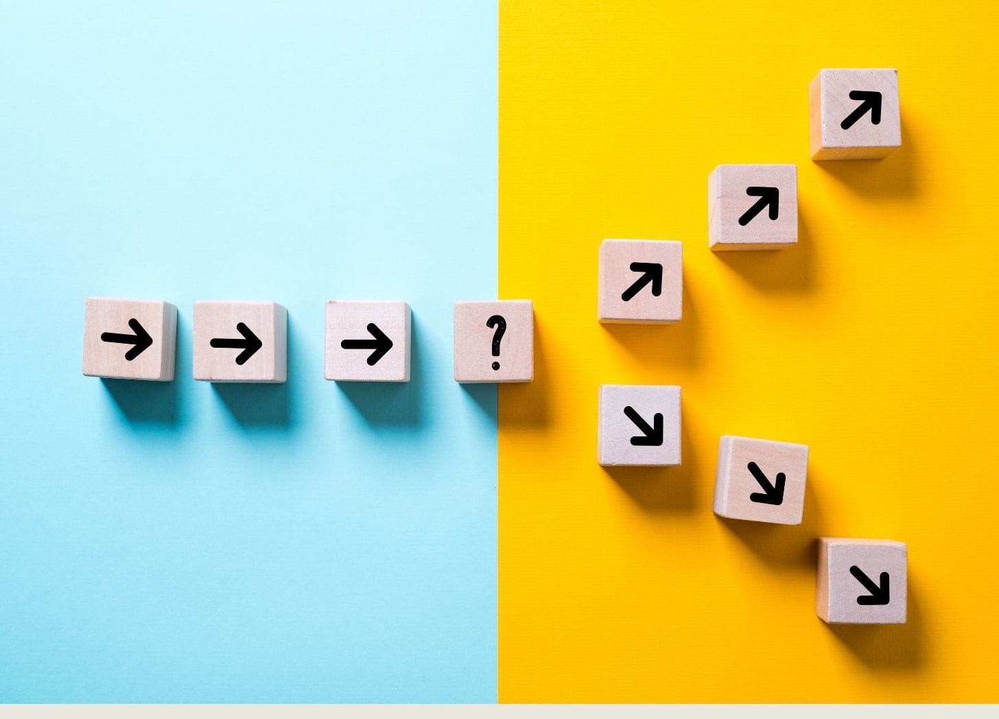 A set of arrows going to the right and the left - making a decision which way to go