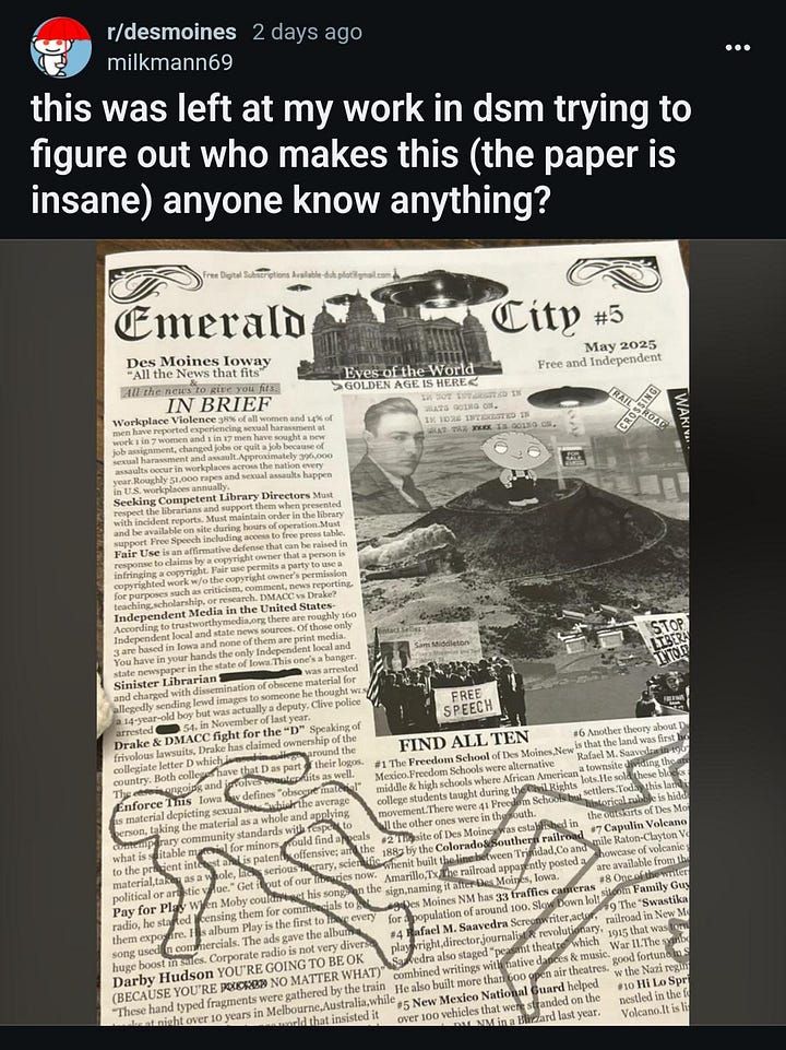 Screenshots of Reddit posts about Emerald City