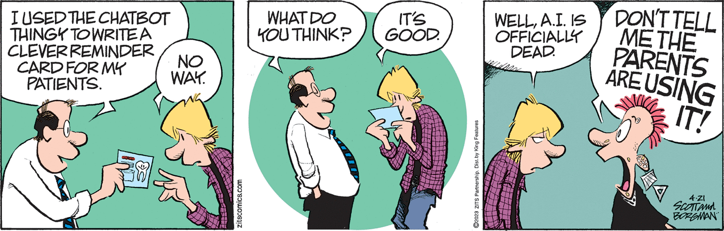 Zits comic strip for Friday, April 21, 2023 by Jerry Scott & Jim Borgman