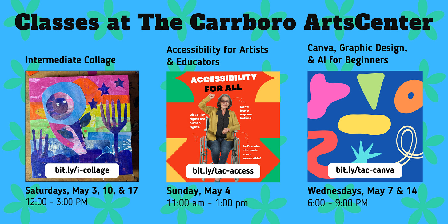Promo image for classes at the Carrboro ArtsCenter