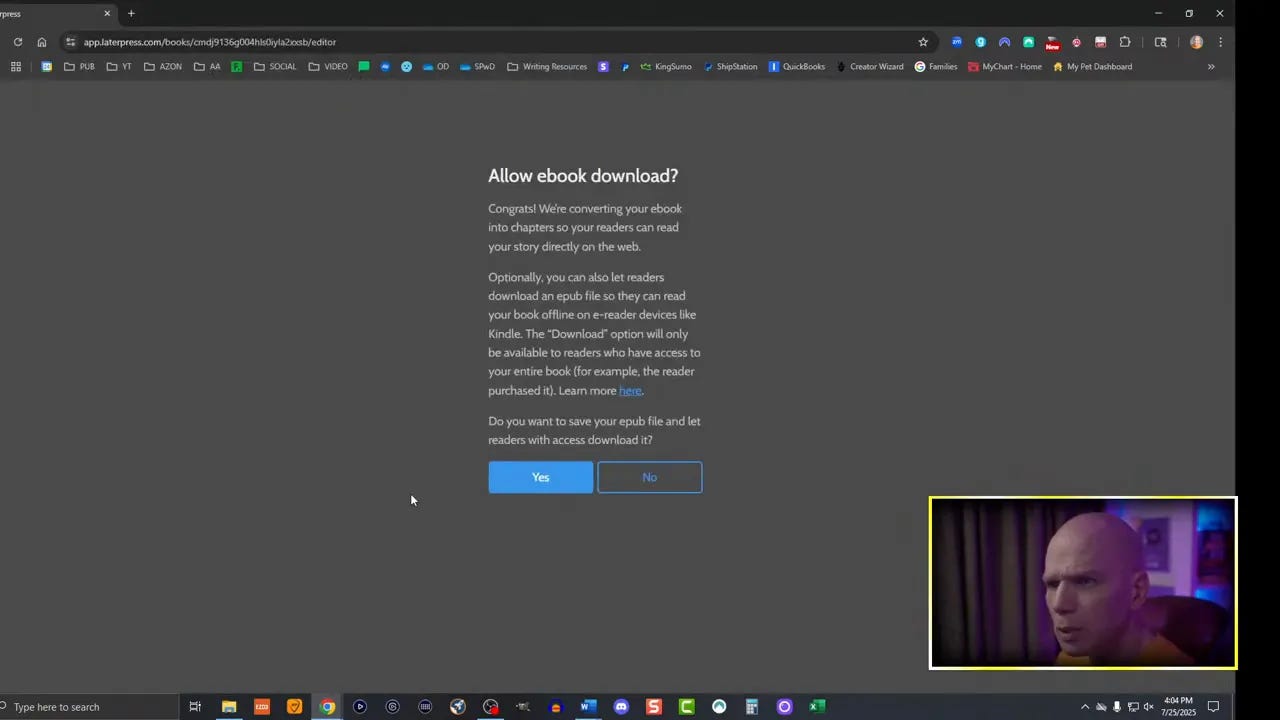Option to upload ePub file and allow reader downloads on Laterpress