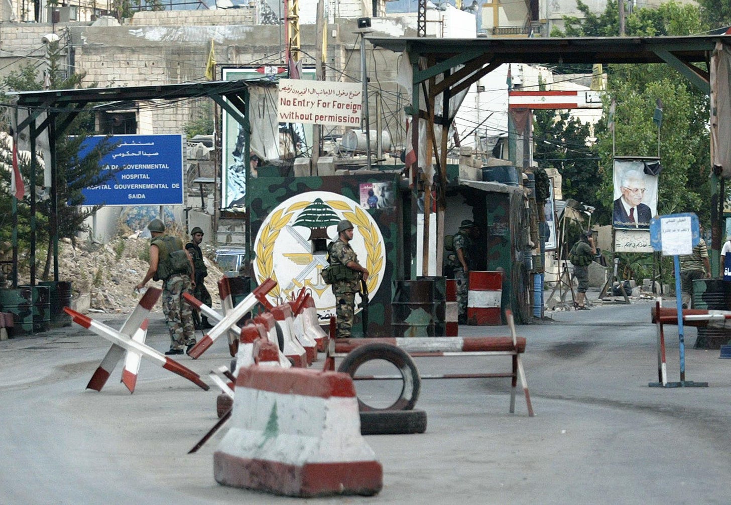 Lebanese soldiers secure an army checkpo