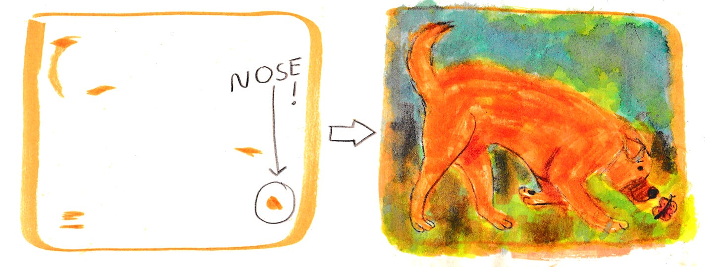 orange dog and butterfly illustration by Beth Spencer