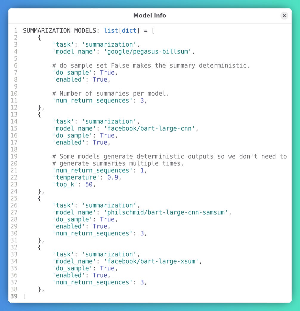 A Python data structure that contains the configuration for the models.
