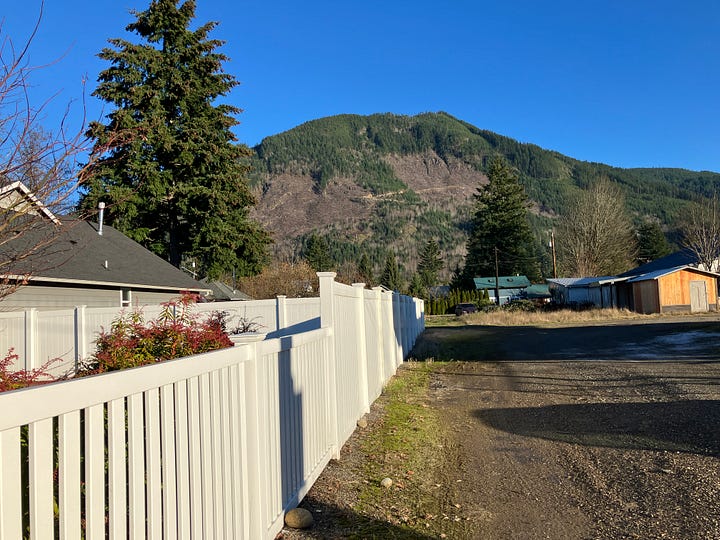 small town streets, buildings, early evening