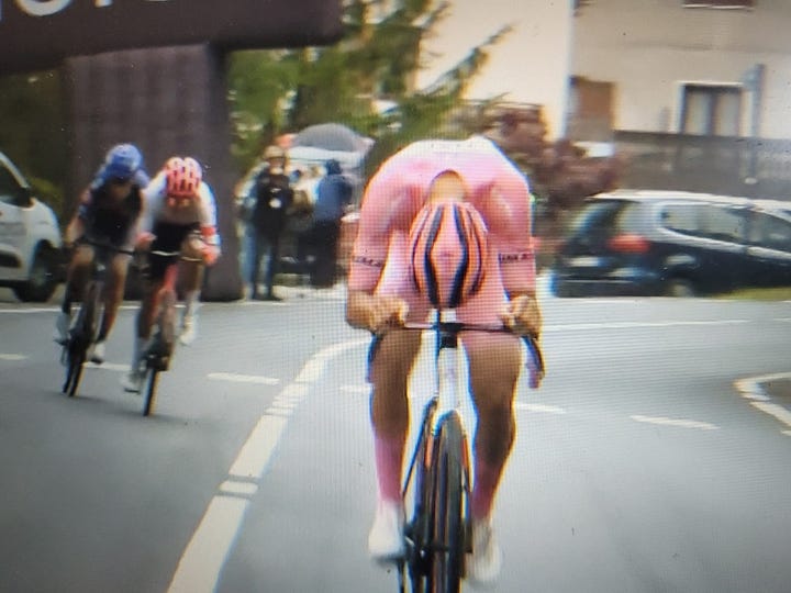 8 shots that show Romain Bardet attacking, being caught and ultimately, finishing second behind Isaac Det Toro on stage 17