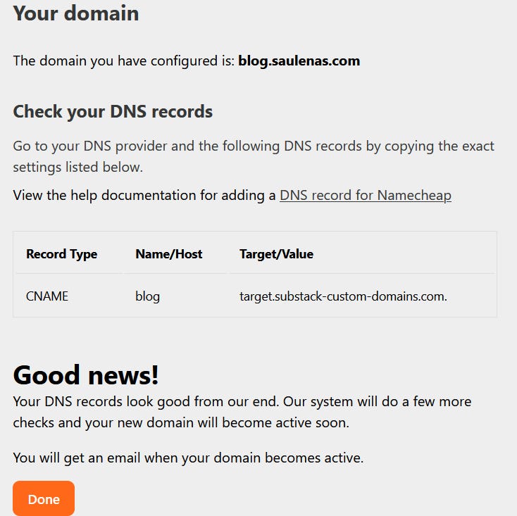 Wait for confirmation from the Substack