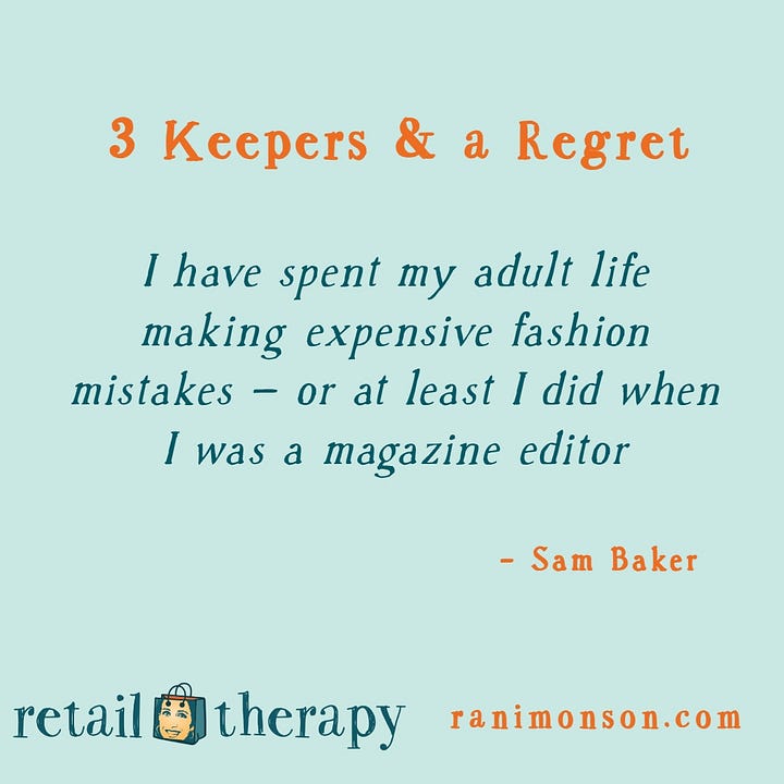 Sam Baker regrets the money she wasted on shoes