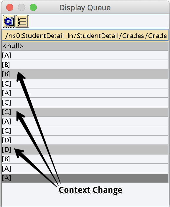Context change shown in dark gray in Graphical Mapping queue Context change shown in dark gray in Graphical Mapping queue