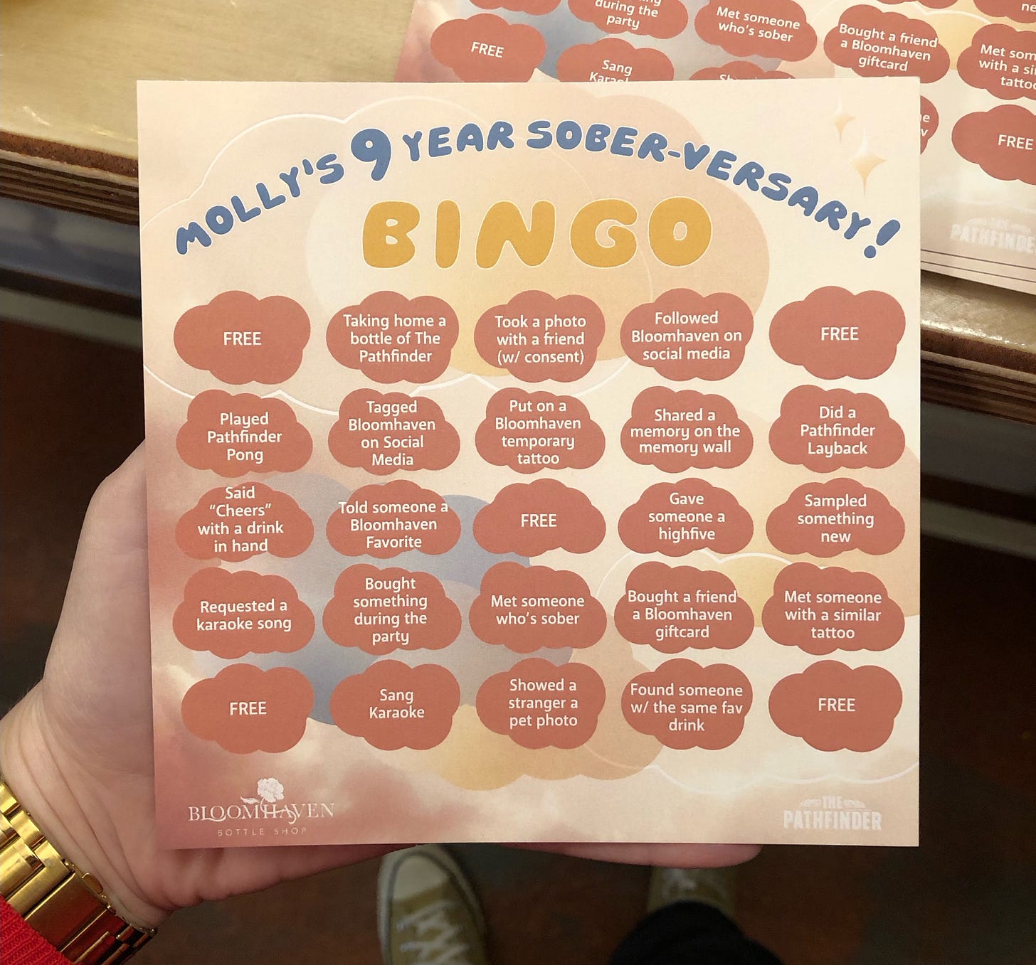 Molly's 9 year soberversary bingo card