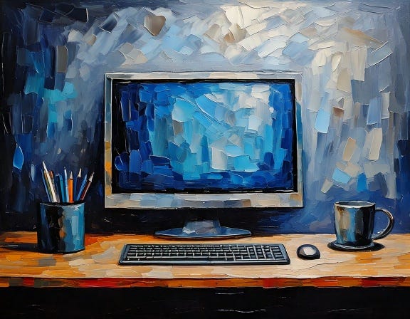 This is an AI-generated image of a computer on a desk.