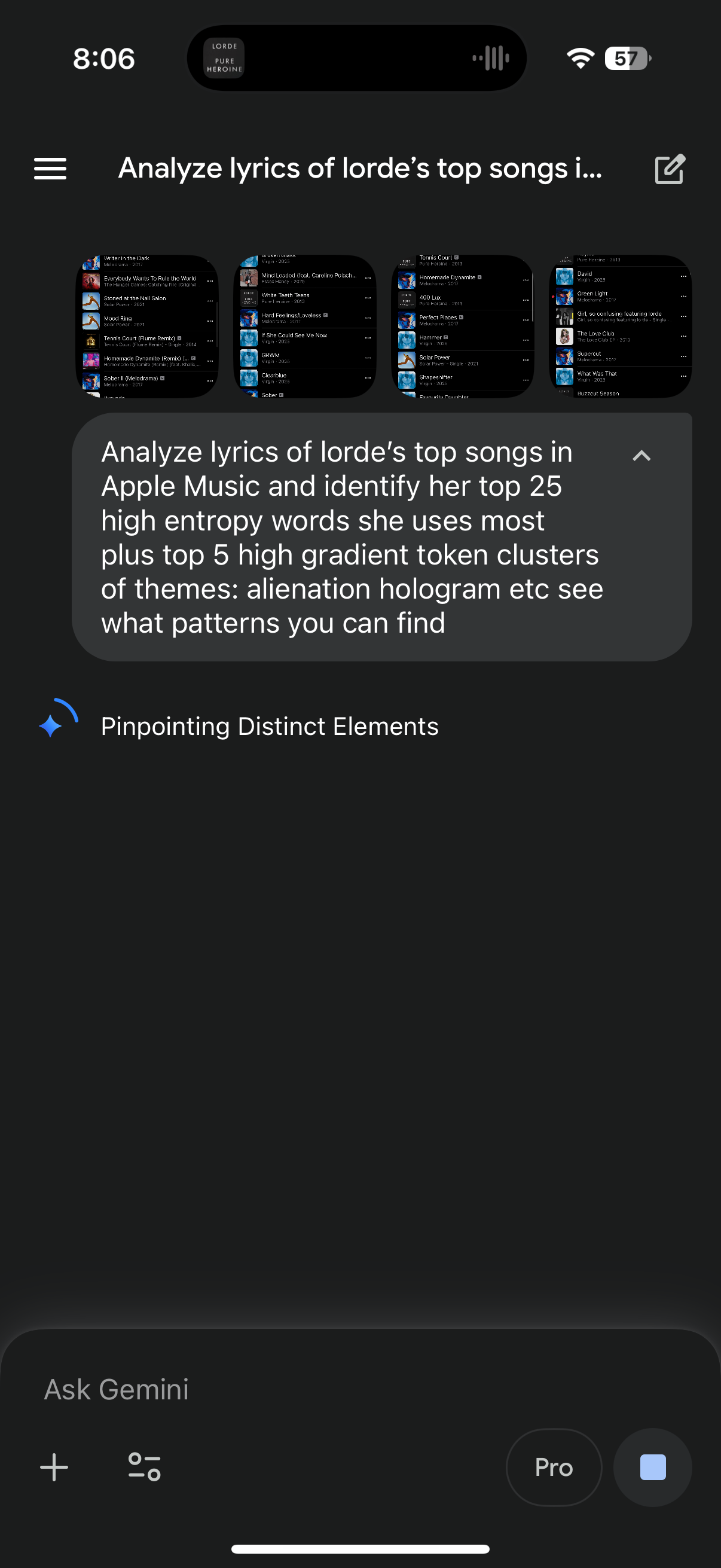 Lorde’s top 25 high entropy words from her top songs