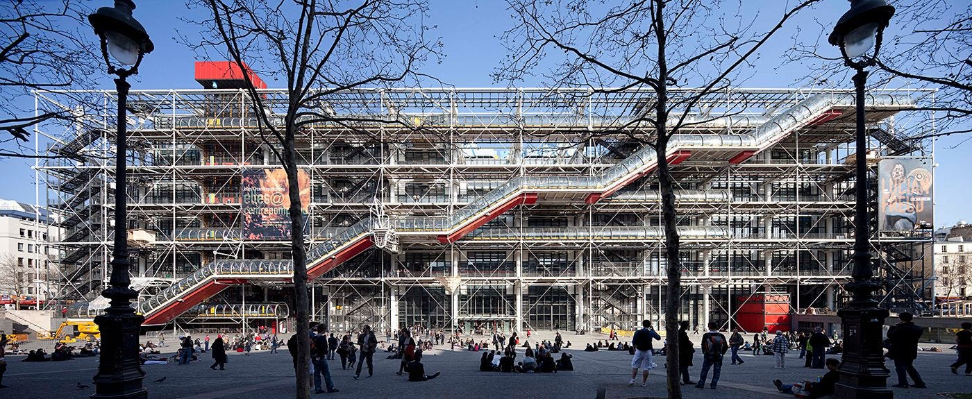 2025 年龐畢度中心外牆施工吊籃|來源:Renzo Piano Building Workshop(官方專案圖) 2025 年龐畢度中心外牆施工吊籃|來源:Renzo Piano Building Workshop(官方專案圖)