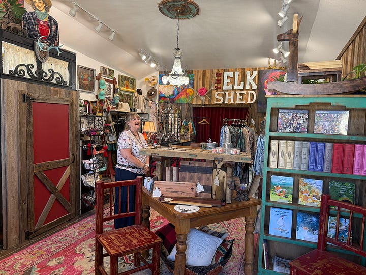 retail space in Cloducroft NM, Elk Shed with clothing, books, and dishes